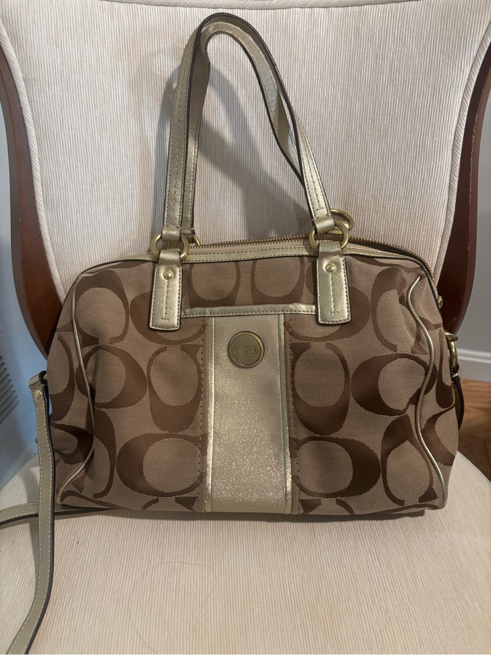 Y2K Coach Brown Signature Satchel with Gold Trim